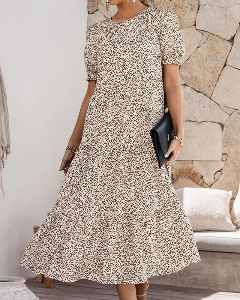 Daniella| Kleid mit bedruckten Puffärmeln