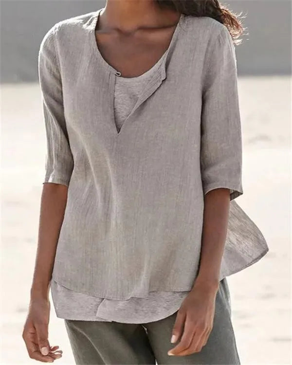 Emily | Women Clothing Half Sleeve V Neck Casual Solid Shirts