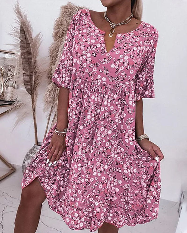 Claudine - Dress with Half Sleeves and Floral Print