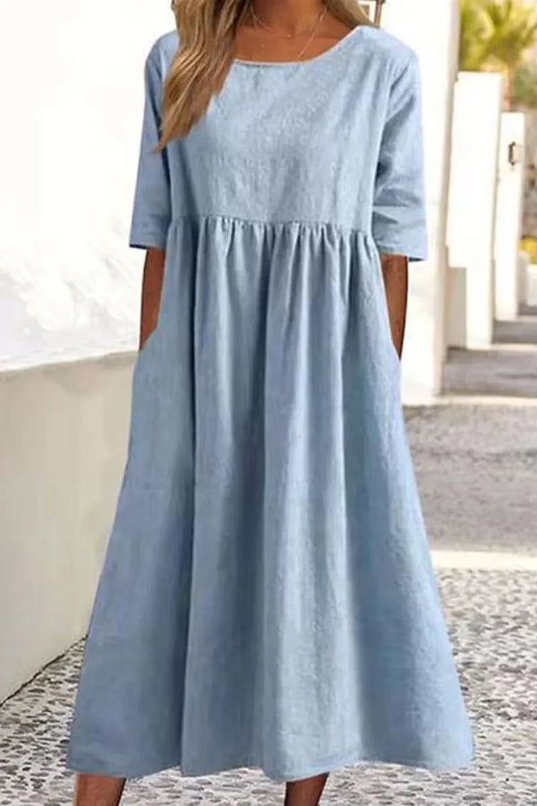 Cynthia|Casual Simplicity Solid Pocket O Neck A Line Dresses