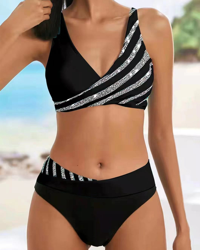 Rana|  Striped bikini set with print