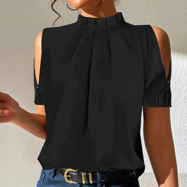 Louise® | Chic black pleated top with open sleeves