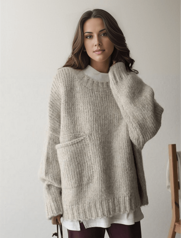 Lily  - Oversized Sweater with Ivory Pocket Front