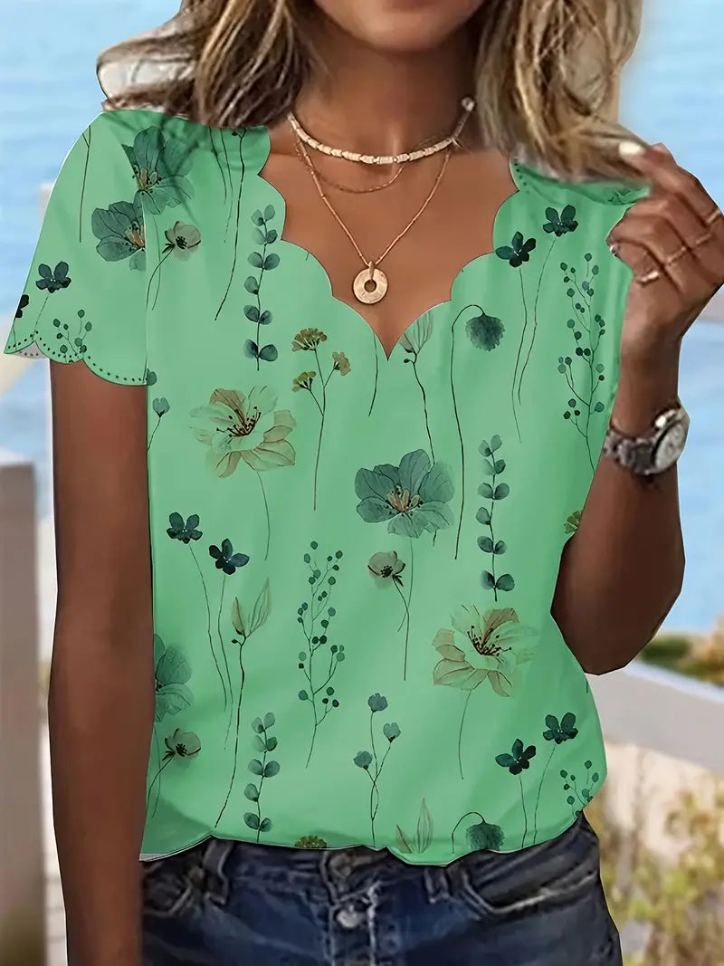 Leonie® | Elegant blouse with floral print and scallop trim