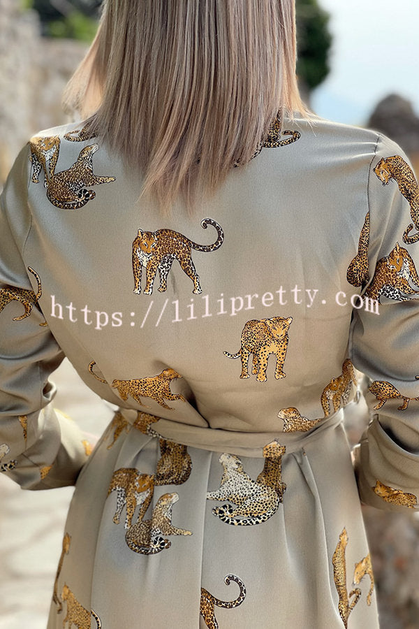 Emily| Trending Tiger Print Satin Shirt Maxi Dress