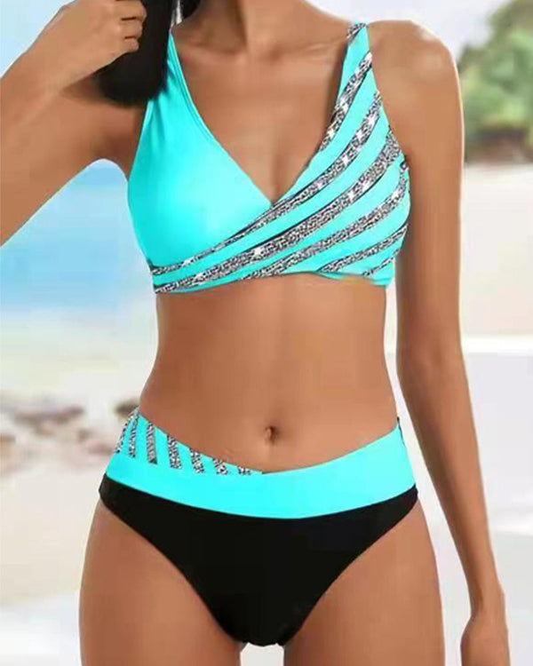 Rana|  Striped bikini set with print