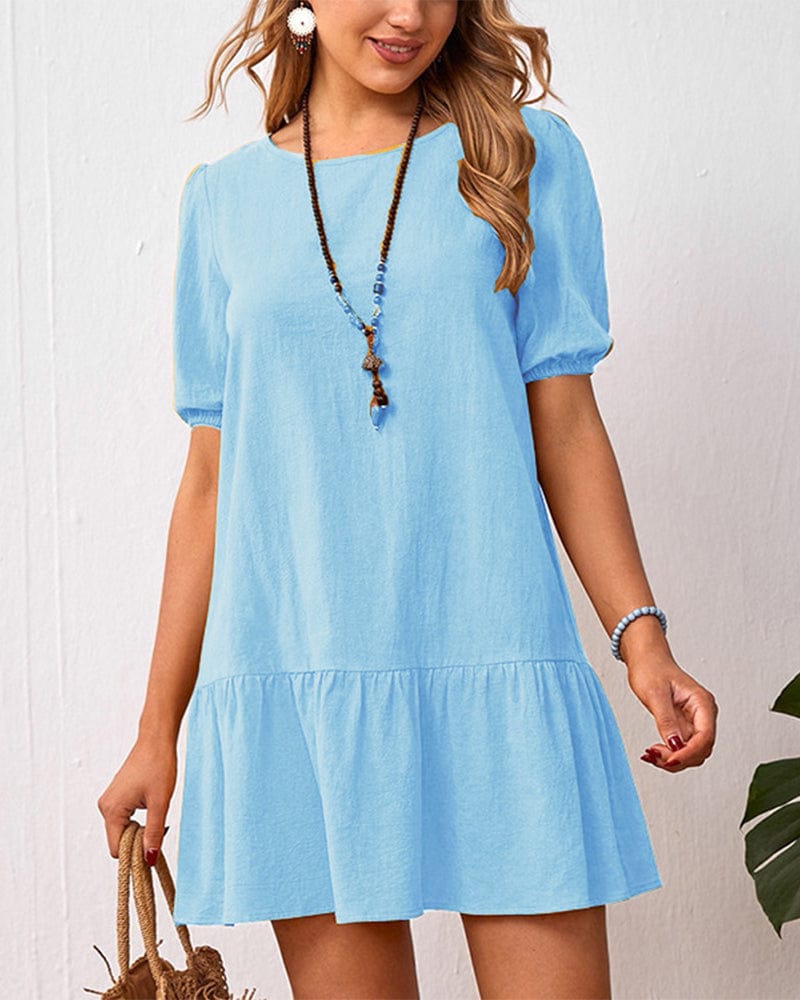 Stef - Cotton Wash Dress with Puff Sleeves