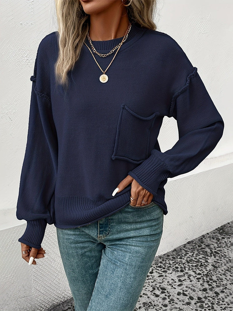 Celina - Casual Top-Stitching Long-Sleeve Pocket Sweater