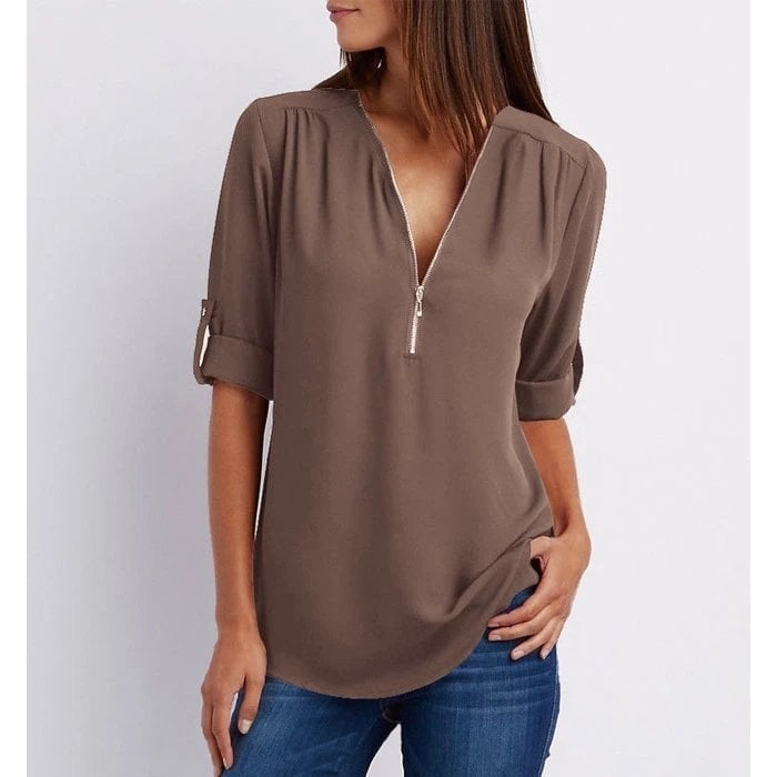 Emily | Loose 3/4 sleeve blouses with zipper in plus size