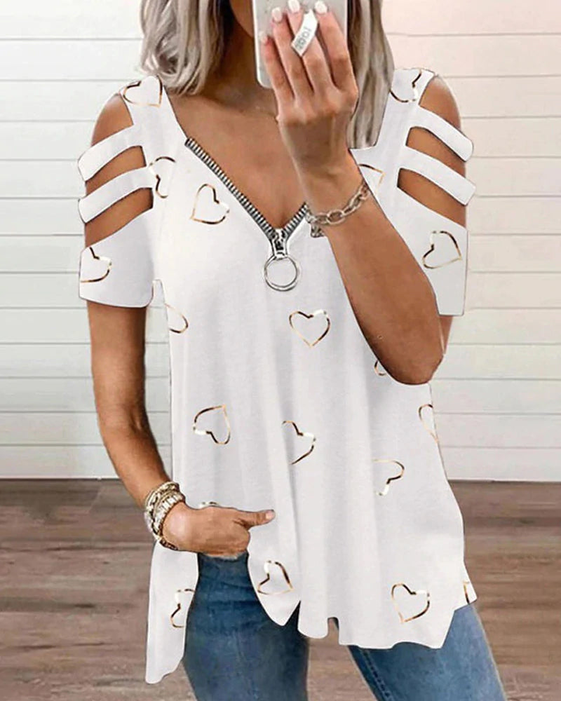 Tanja® | Stylish shirt with V-neck and heart print