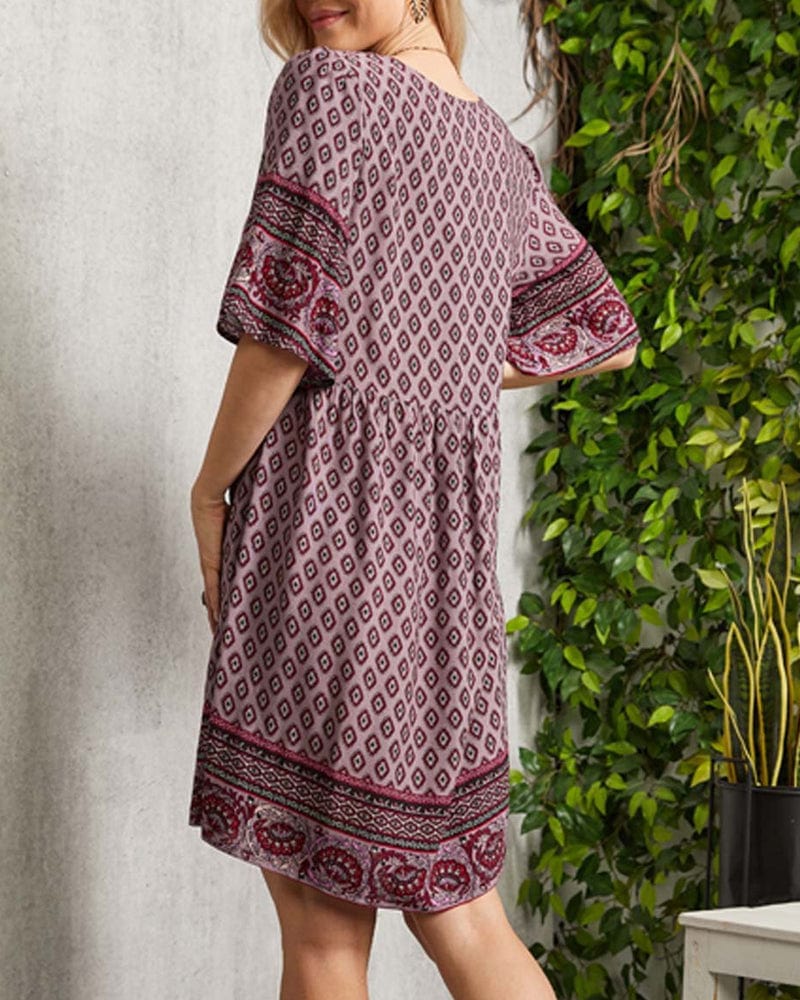Alyn - V-Neck Dress with Boho Floral Print