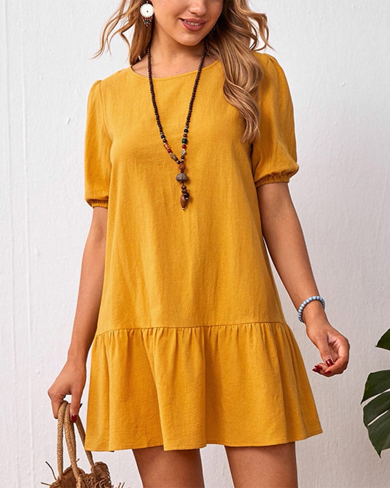 Stef - Cotton Wash Dress with Puff Sleeves