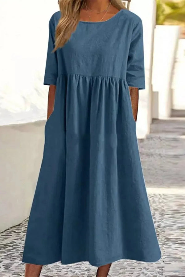 Cynthia|Casual Simplicity Solid Pocket O Neck A Line Dresses