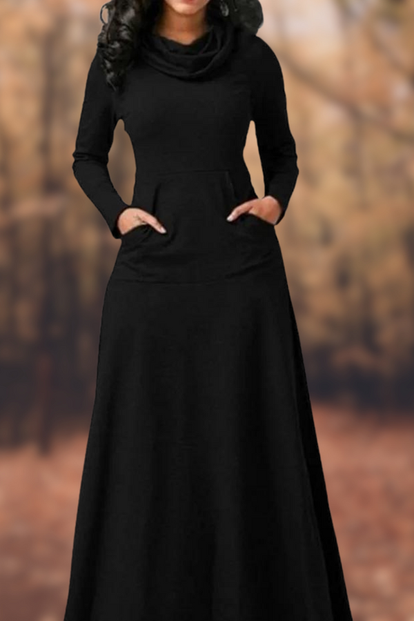 Miya® | Casual long-sleeved maxi dress with a round neckline and pocket