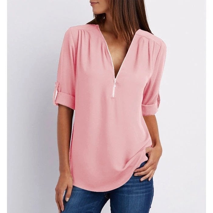 Emily | Loose 3/4 sleeve blouses with zipper in plus size