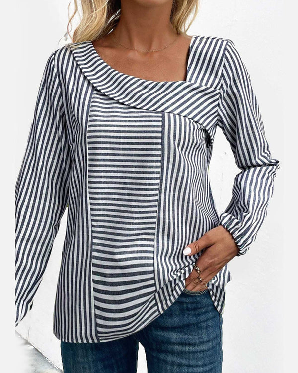 Sia| Blouse with stripes and sloping collar