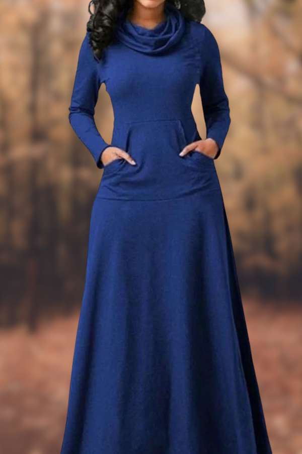 Miya® | Casual long-sleeved maxi dress with a round neckline and pocket