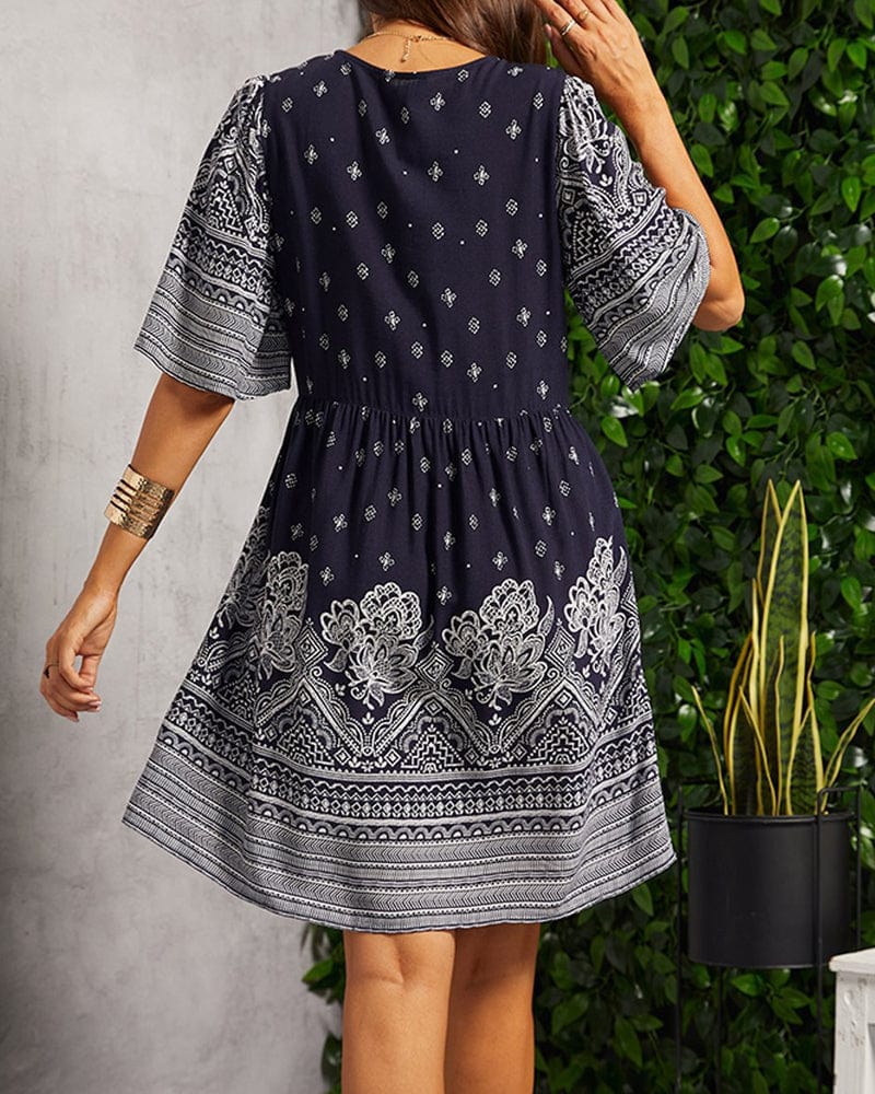Alyn - V-Neck Dress with Boho Floral Print