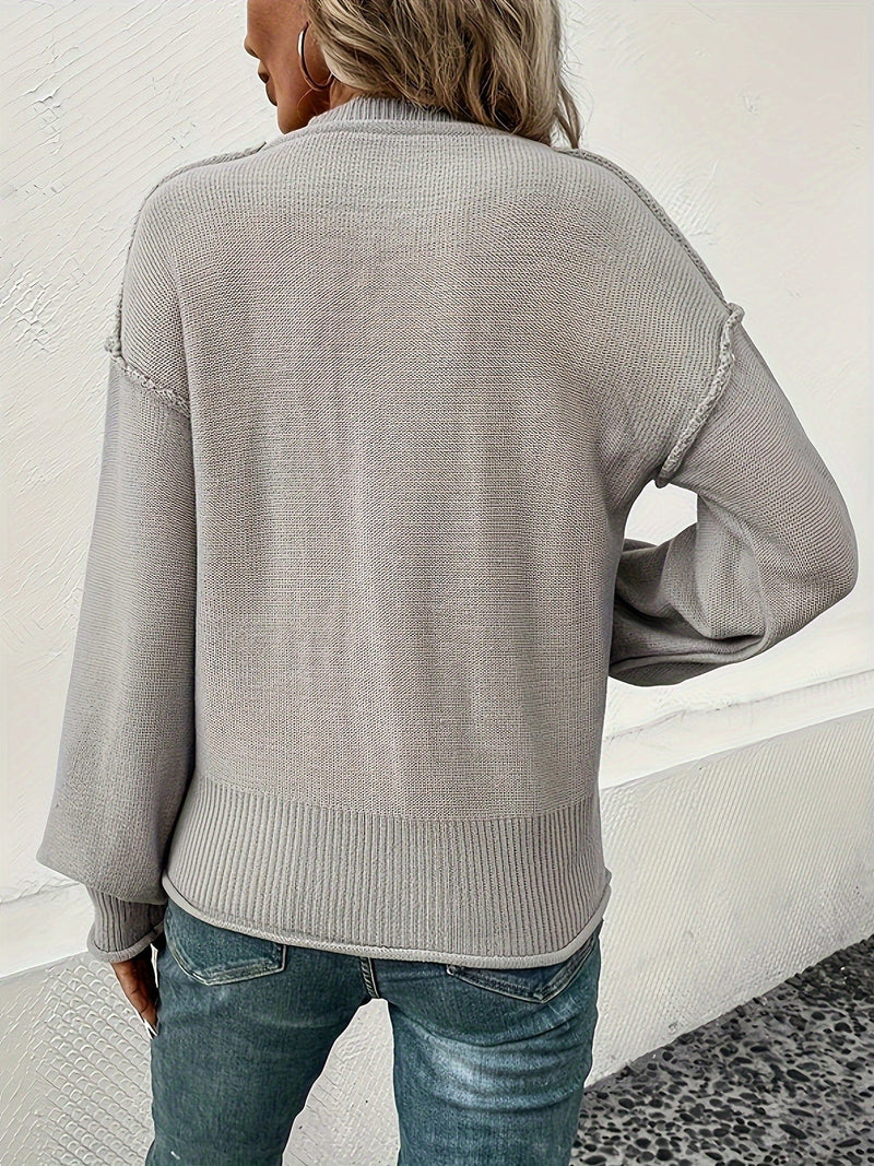 Celina - Casual Top-Stitching Long-Sleeve Pocket Sweater
