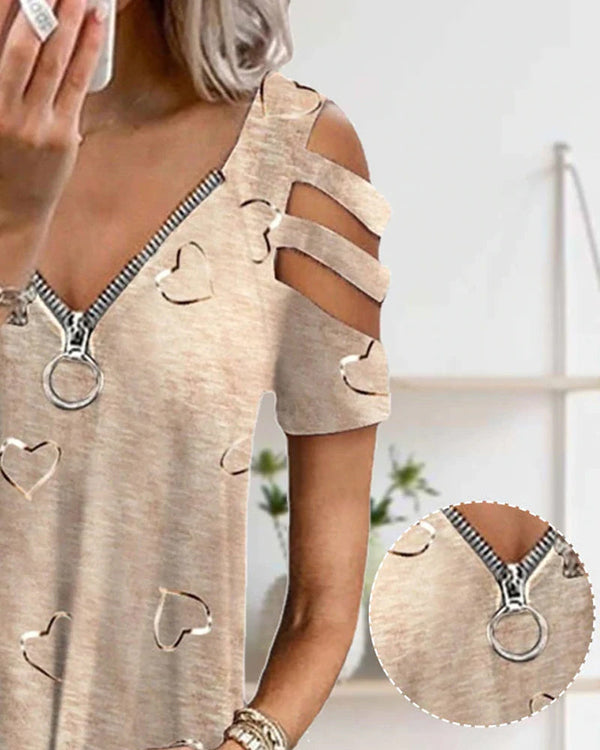 Tanja® | Stylish shirt with V-neck and heart print