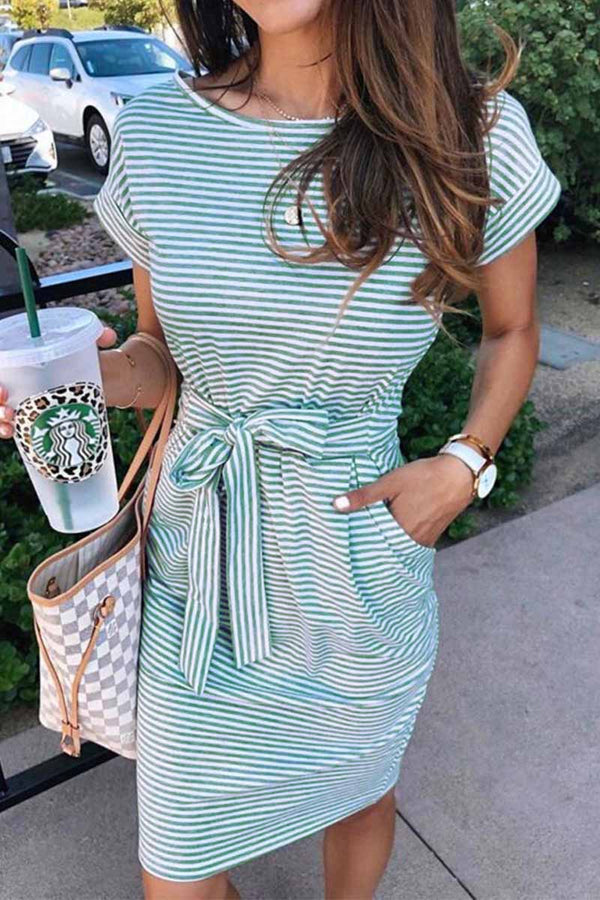 Laura| Striped midi dress with knot design