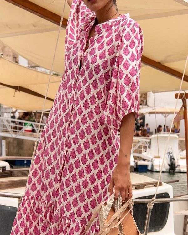 Maureen| Bohemian Vacation V Neck Print Maxi Dress
