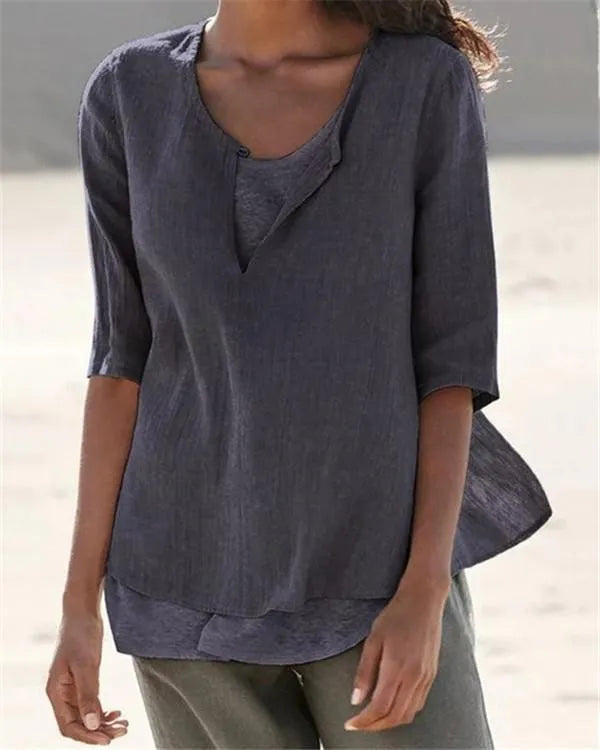 Emily | Women Clothing Half Sleeve V Neck Casual Solid Shirts