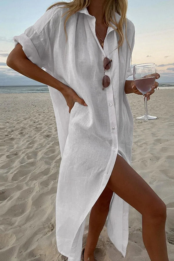 Claire|Women's Shirt Dress Beach Holiday Casual Shirt Collar Dress