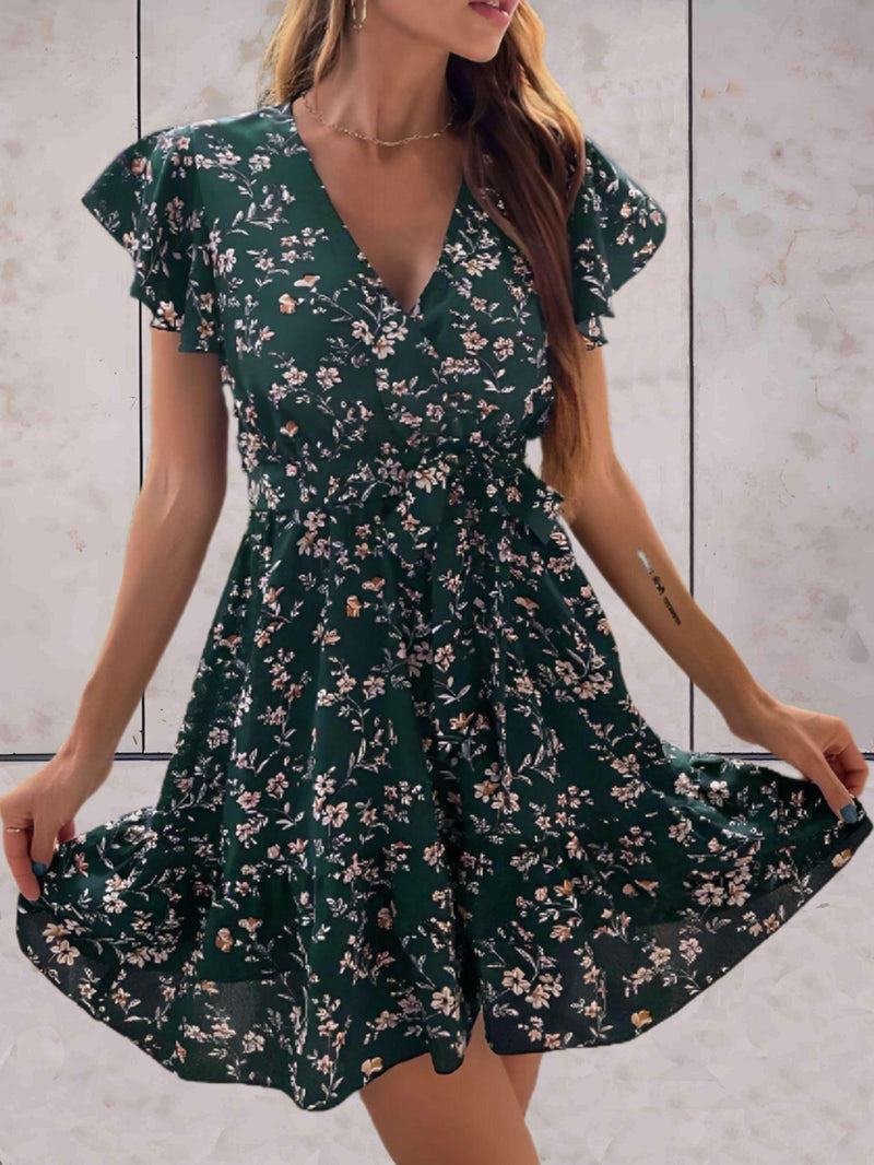 Larissa | Elegant short-sleeved mini dress with waist tie