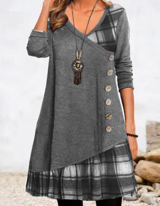 Pauline - Check dress with long sleeves