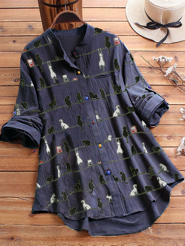 Hailey® | Stylish button-down shirt with cat print