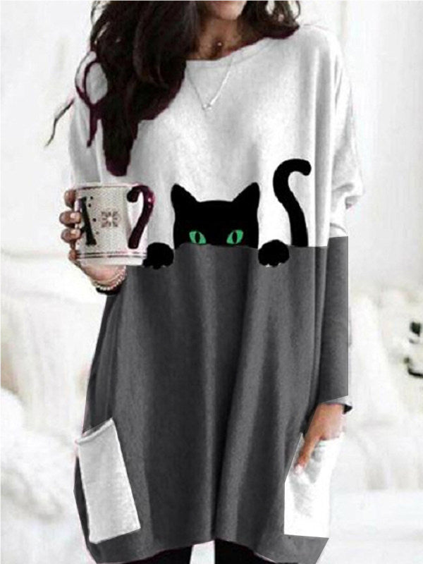 Chantal® | Stylish sweater dress with cat print