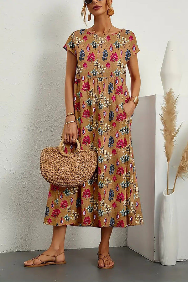 Lia| Sleeveless printed summer dress with round neckline
