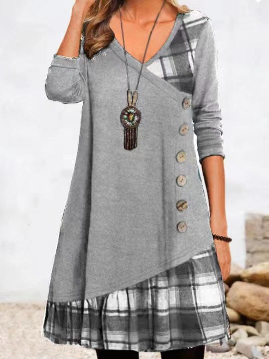 Pauline - Check dress with long sleeves