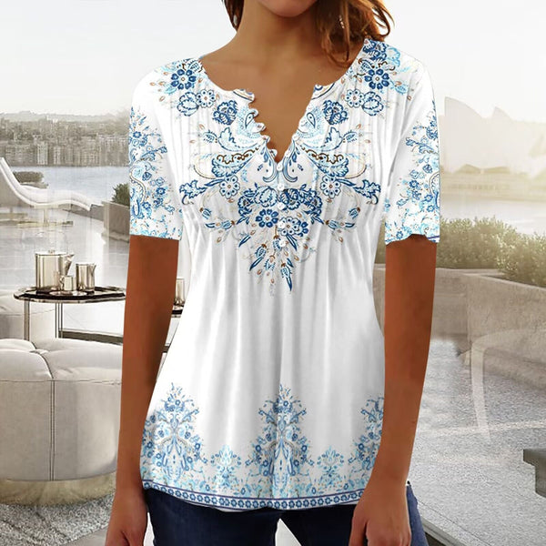 Ghea | Women's Henley Shirt Floral Holiday Weekend Button