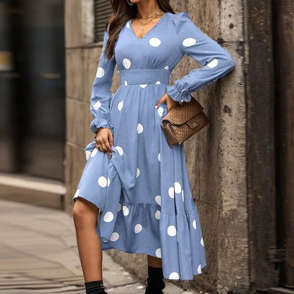 High-waisted polka-dot maxi dress