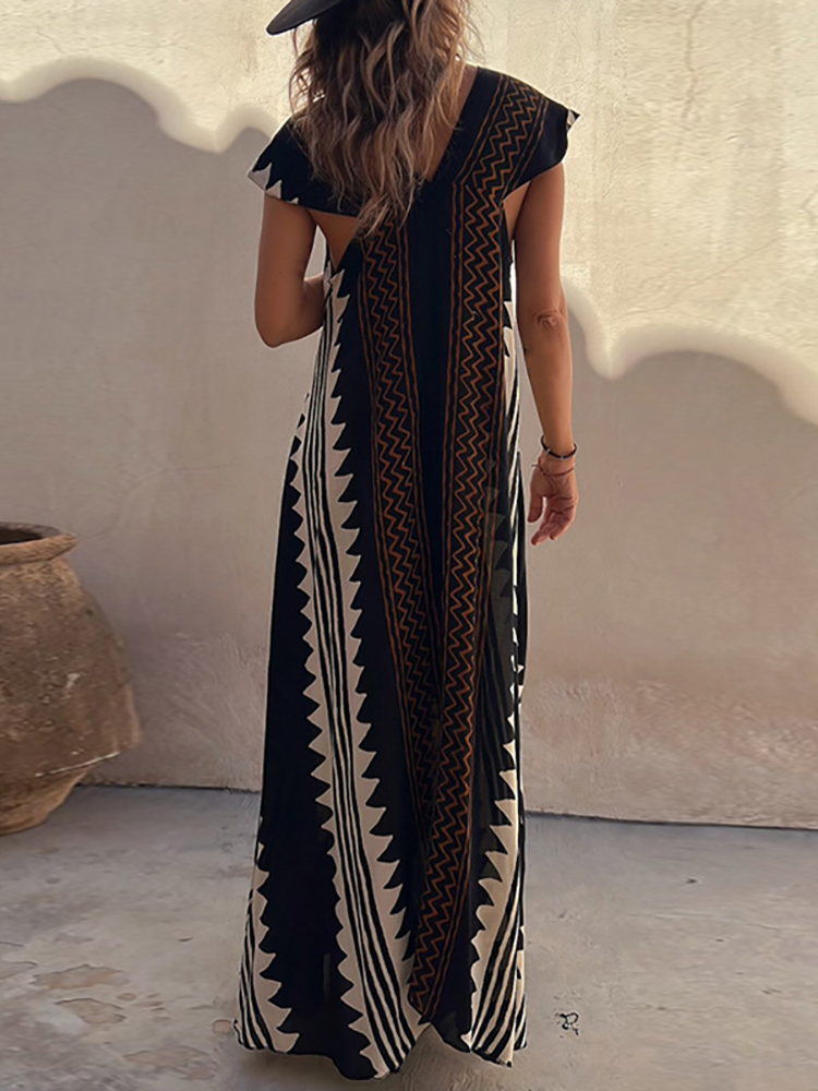 ISA - Maxi beach dress with ethnic print