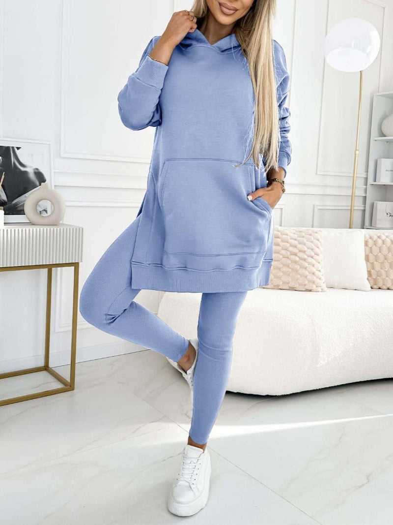Aria - Plus Size  Solid Color Hoodie and Lined Leggings two-piece set