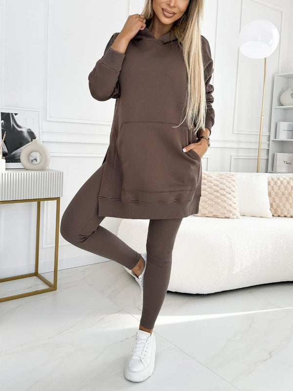 Aria - Plus Size  Solid Color Hoodie and Lined Leggings two-piece set