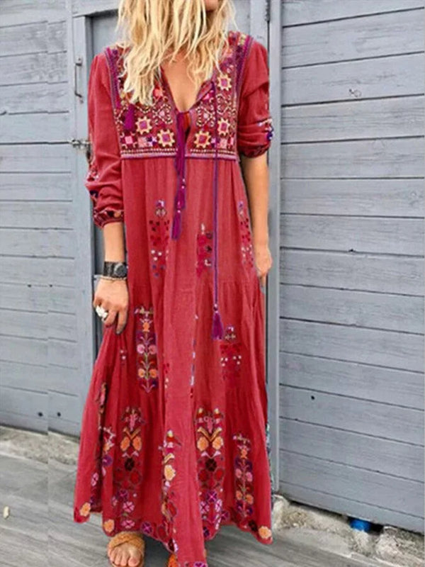 Anna | Women's retro bohemian print stitching dress