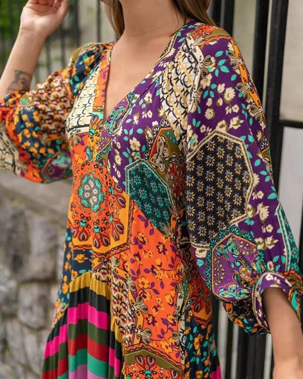 Morgan | Elegant Printed Swing Ethnic Long Dress