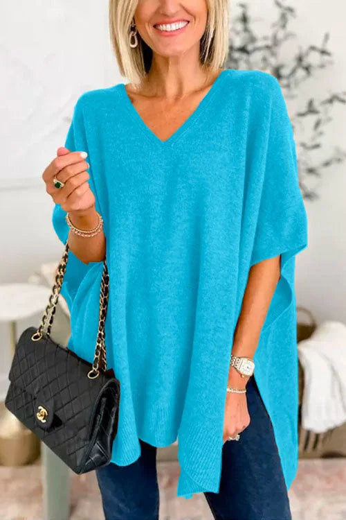 Sofia | Chic V-neck loose fit Solid poncho sweater