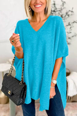 Gracie| Chicest V Neck Loose Fit Solid Poncho Sweater