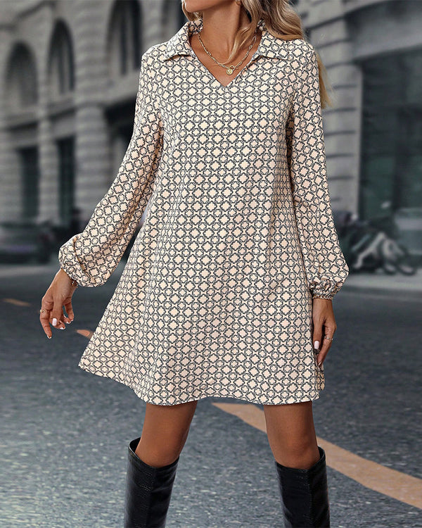 Lyka|Long-sleeved patterned dress with collar