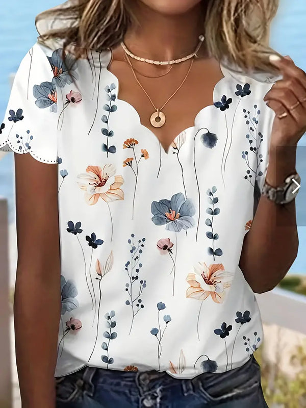 Leonie® | Elegant blouse with floral print and scallop trim