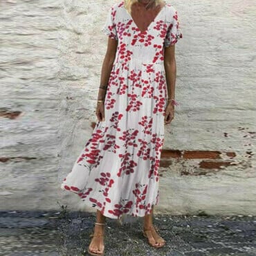 PIa| Ladies vintage short sleeve maxi dress